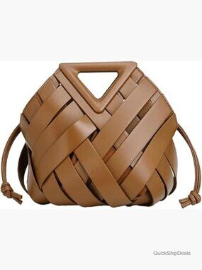 Faux Leather Woven Bucket Bag with Adjustable Strap